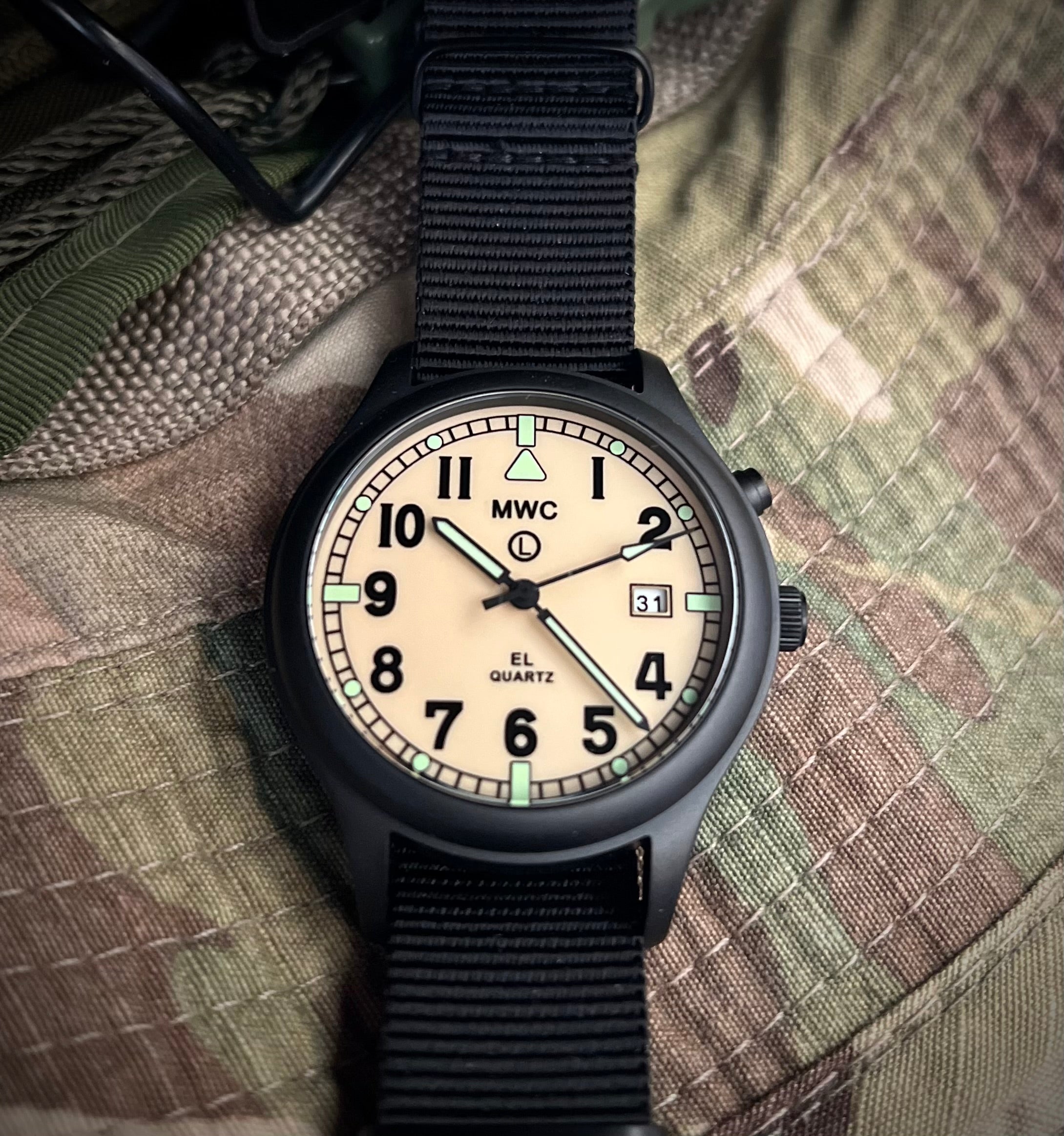 MWC G10EL Black PVD Steel General Service Watch with Electroluminescent (EL) Backlit Dial