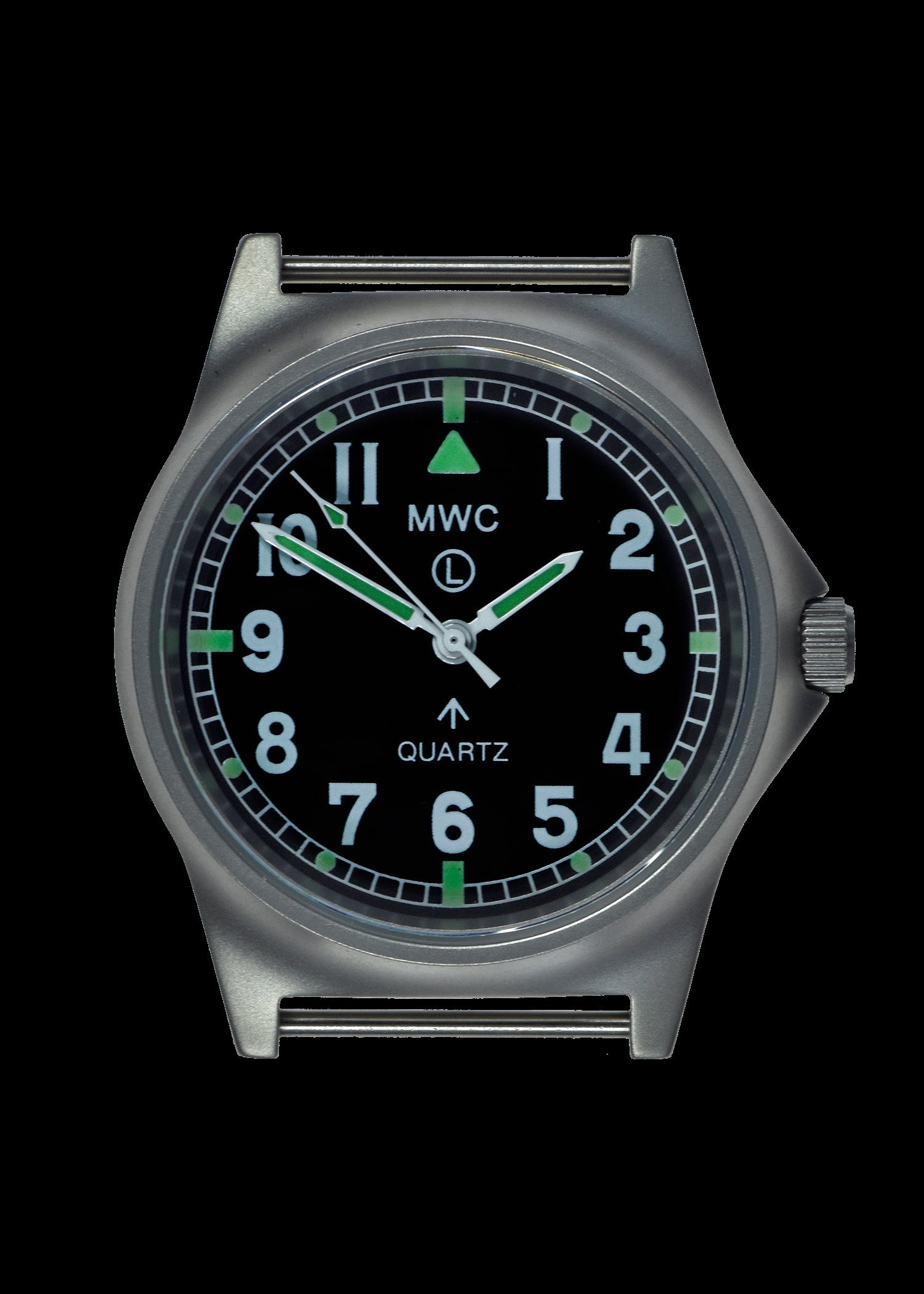 MWC G10LM Stainless Steel Military Watch – Black NATO Strap (Contract Model with Broad Arrow / Pheon) – Non-Date Window Version
