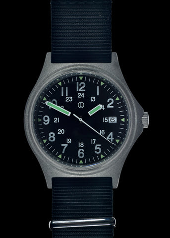 MWC G10 LM Stainless Steel Military Watch on a Black NATO Military Webbing Strap