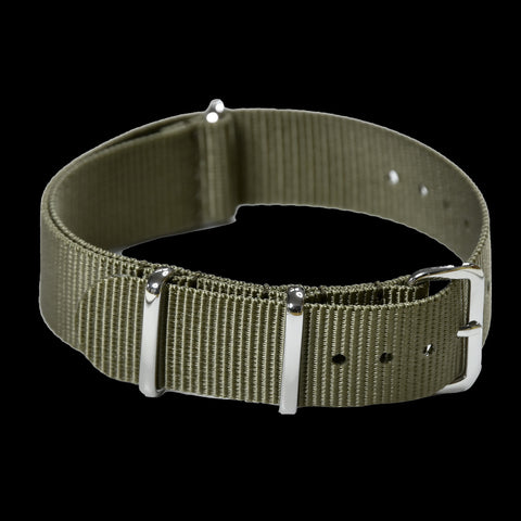 Black 1950s Pattern 20mm Leather Military Watch Strap with Chrome Buckles