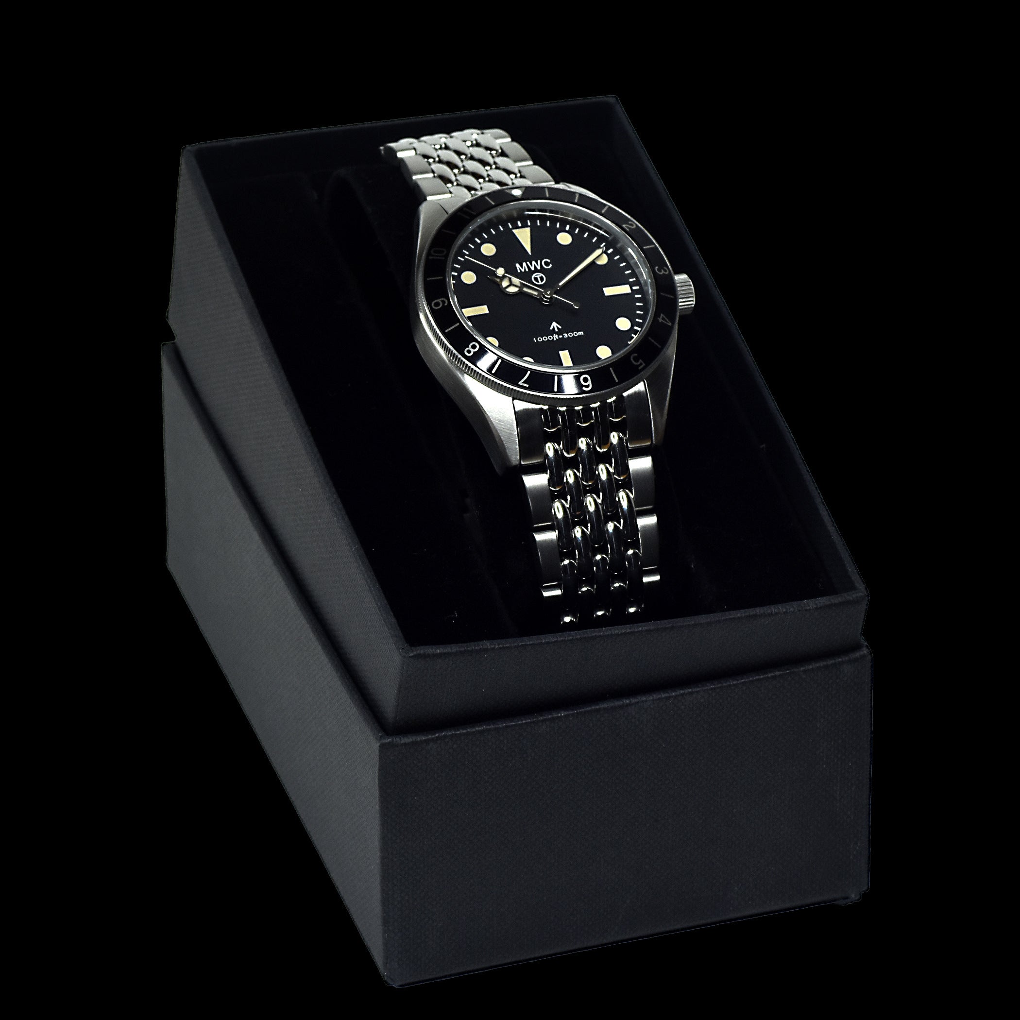 MWC Classic 1960s Pattern Dual Time Zone Divers Watch with Retro Luminova Paint and a Hybrid Mechanical/Quartz Movement on Matching Bracelet