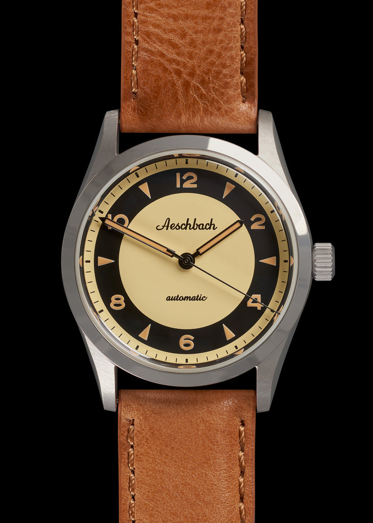 Aeschbach 1950s Pattern 25 Jewel Automatic Watch with Retro Luminous Paint, Sapphire Crystal and Calf Leather Strap