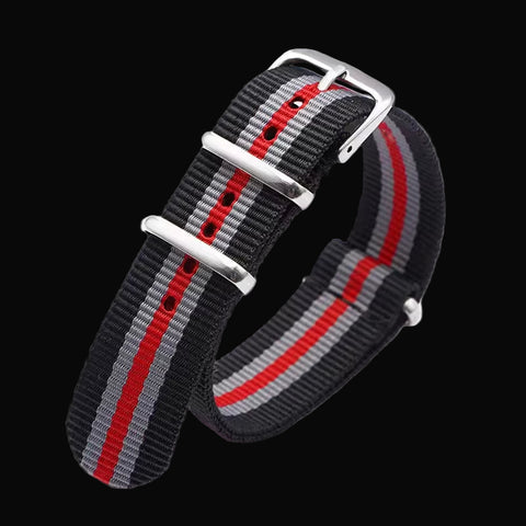18mm Black, Grey and Red NATO Military Watch Strap