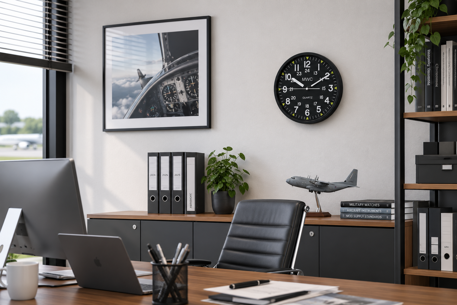 MWC US Military Pattern 12/24 Hour Wall Clock with Silent Sweep Movement (Size 22.5 cm / approx 9")