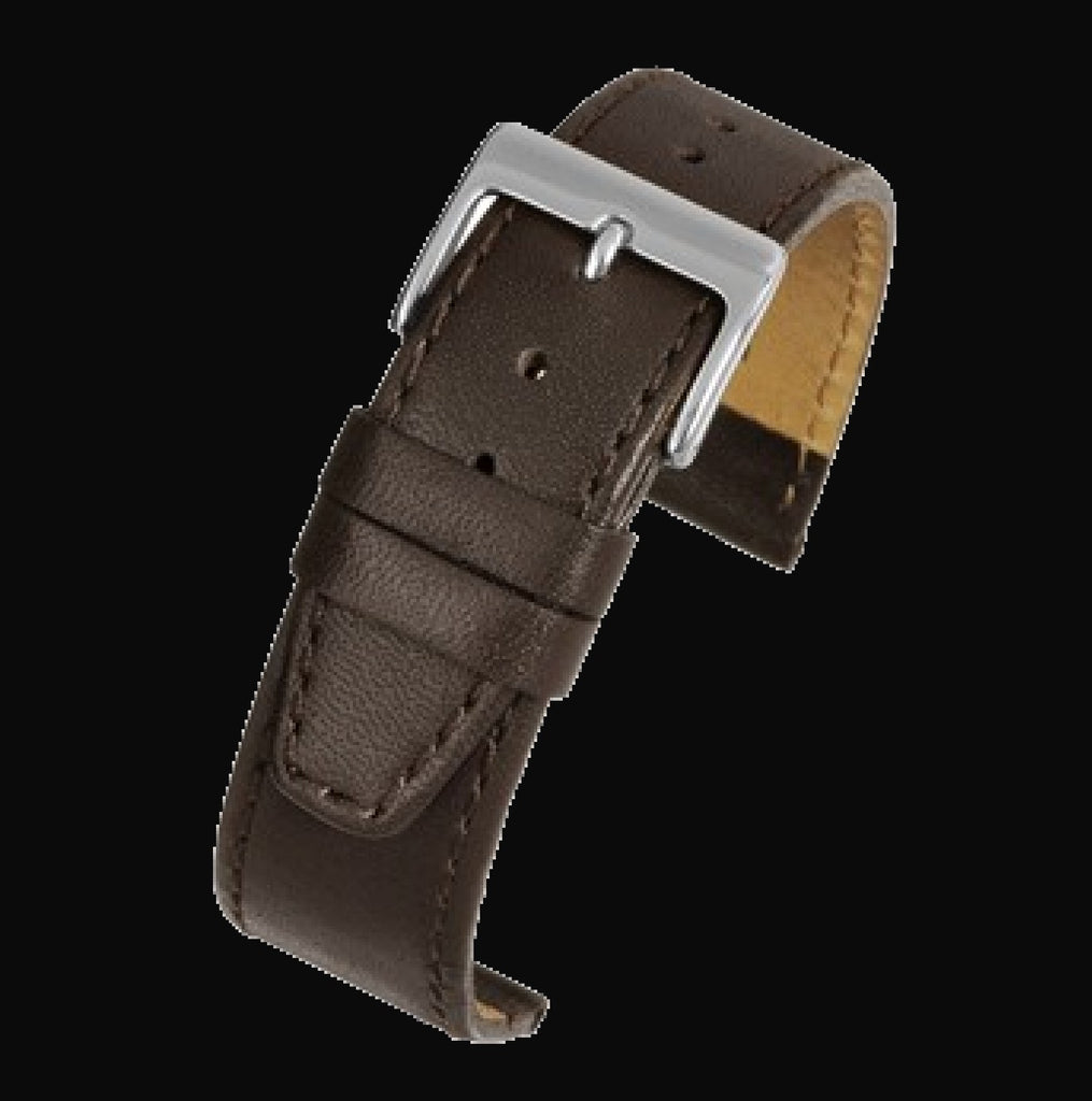18mm High Quality Brown Calf Leather Watch Strap with Soft Rubuck lLining.
