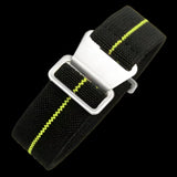 18mm Elasticated French Navy and Special Forces Strap in Black with a Yellow Stripe