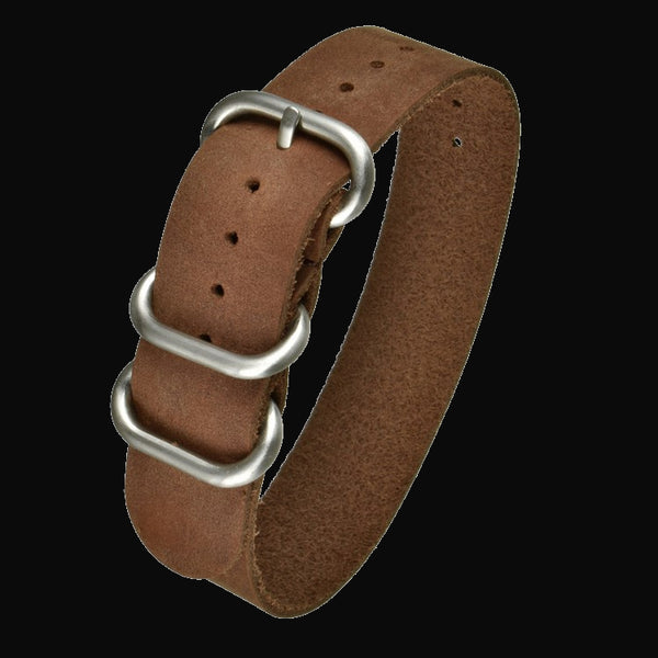 20mm Brown Calf Leather Zulu Military Watch Strap