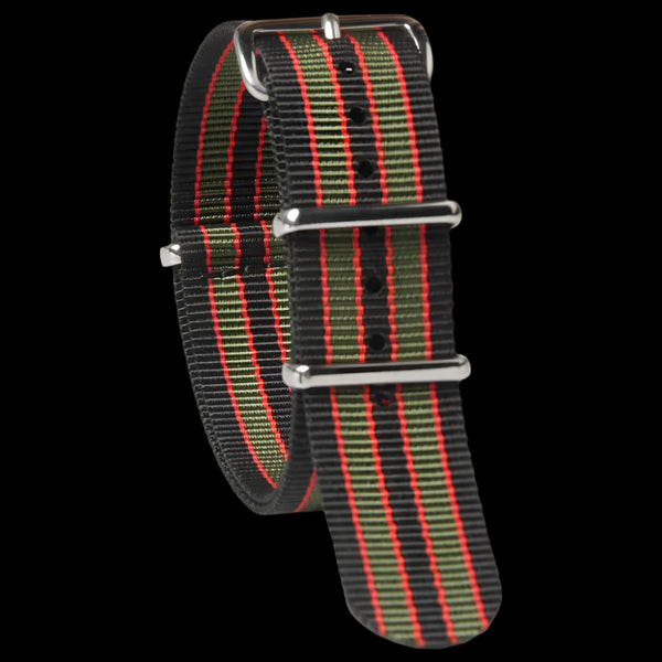 24mm Black, Red and Olive Green NATO Military Watch Strap