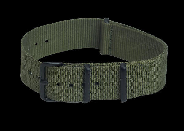 20mm Olive Drab NATO Military Watch Strap with Covert Non Reflective Black PVD fittings