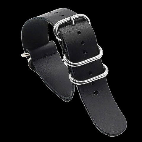 20mm Black High Grade Saddle Leather Zulu Military Watch Strap