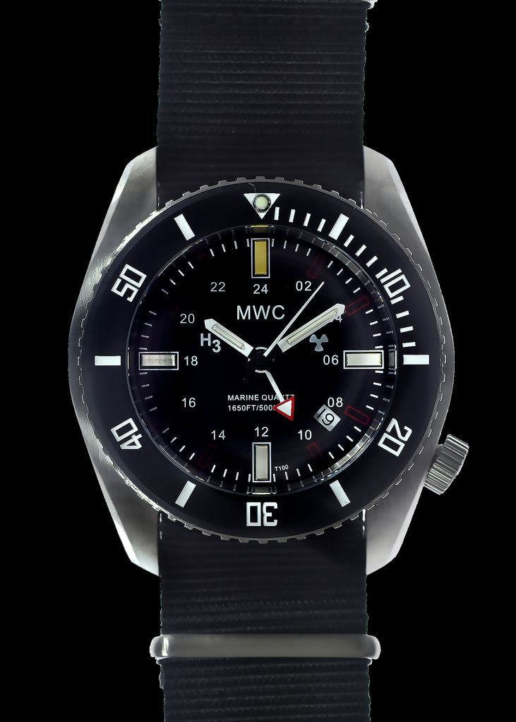 MWC "Submariner / Naval Crew Divers Watch" 500m (1,640ft) Water Resistant Dual Time Zone Military Watch in a Stainless Steel Case with GTLS and Helium Valve
