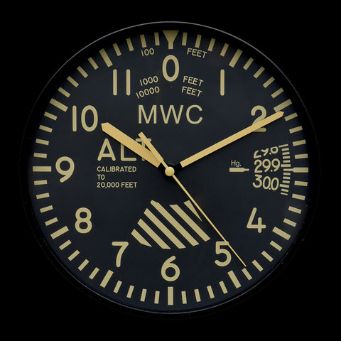 MWC Limited Edition Altimeter Wall Clock with Retro Pattern Dial and Silent Quartz Movement  with Sweep Second Hand (Size 22.5 cm / approx 9")