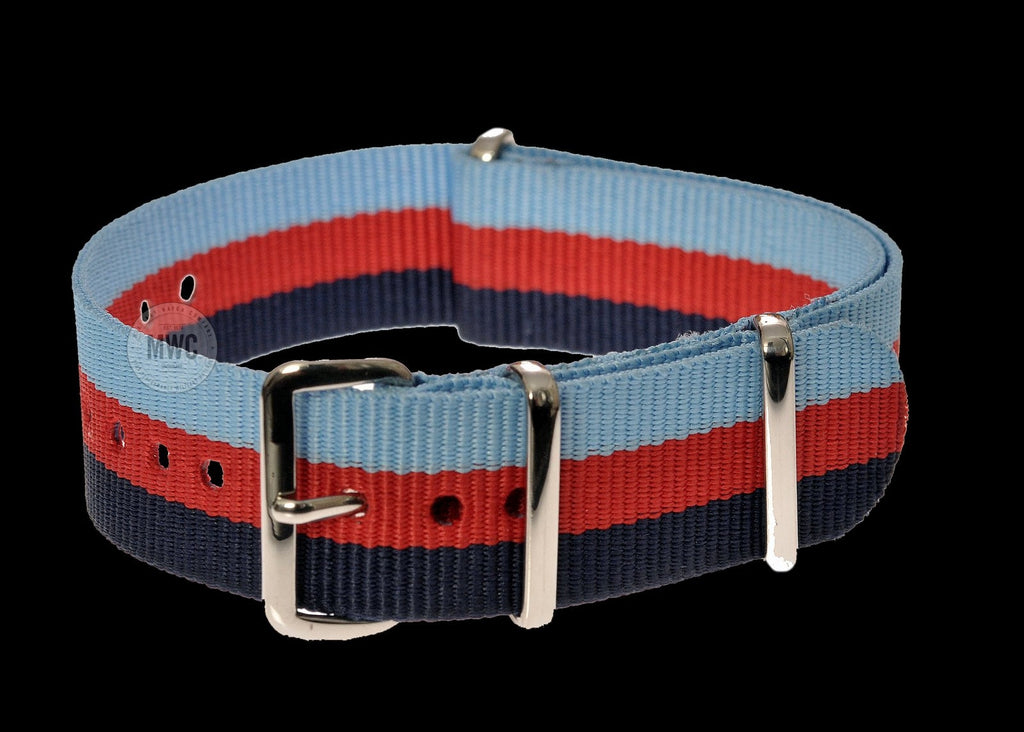 22mm NATO Strap in Navy Blue, Red and Sky Blue Bands