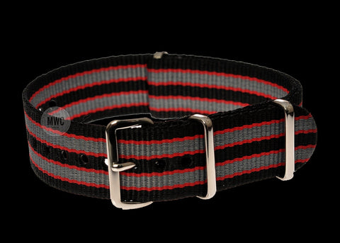 18mm Black, Red and Grey NATO Military Watch Strap