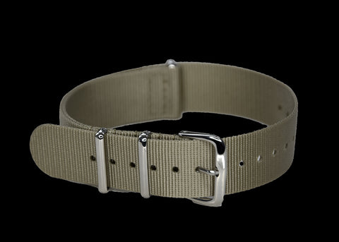 18mm Olive NATO Military Watch Strap with Brushed Steel Fasteners