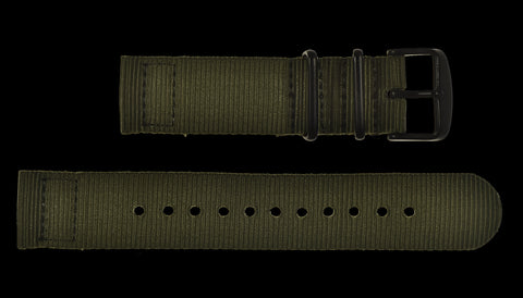 2 Piece 22mm Olive NATO Military Watch Strap in Ballistic Nylon with Black PVD Fasteners