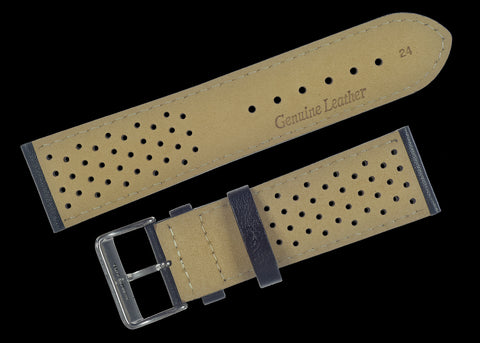 Classic 1970s / 1980s Retro Rally Pattern 18mm Black Leather Watch Strap
