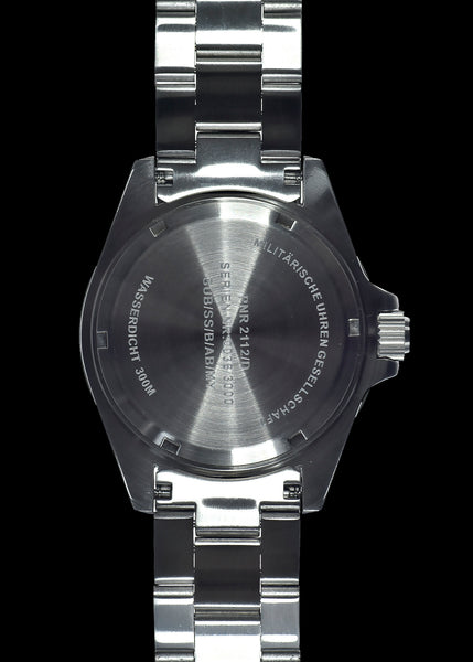 MWC 2021 Model 21 Jewel 300m Automatic Military Divers Watch with Sapphire Crystal and Ceramic Bezel on a Steel Bracelet