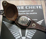 20mm Black 1950s Pattern Leather Military Watch Strap with Protective Face Cover